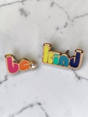 Kurt Geiger RARE❗️EUC 'be' and 'kind' Rainbow Enamel Stud Earrings